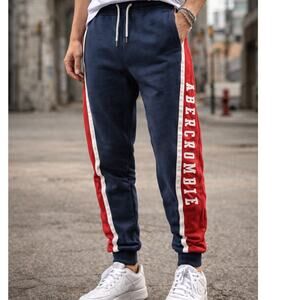 Abercrombie Logo Joggers Navy Red Side Stripe Retro Varsity Streetwear Size XS